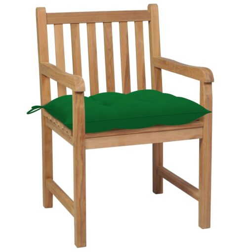 Garden Chairs 6 pcs with Green Cushions Solid Teak Wood - Image 2