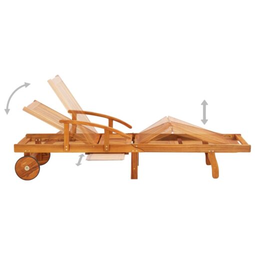 vidaXL Sun Loungers 2 pcs with Table and Cushions Solid Acacia Wood - Image 4