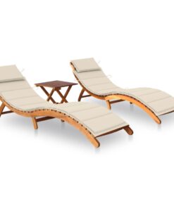 vidaXL Sun Loungers 2 pcs with Table and Cushions Solid Acacia Wood