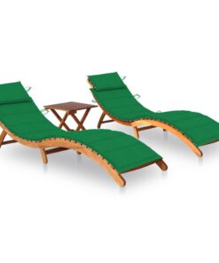 vidaXL Sun Loungers 2 pcs with Table and Cushions Solid Acacia Wood