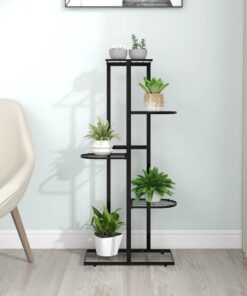 vidaXL 5-Floor Flower Stand 43x22x98 cm Black Metal