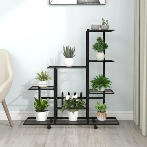 vidaXL Flower Stand with Wheel 94.5x25x92.5 cm Black Metal