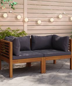 vidaXL Corner Sofas 2 pcs with Dark Grey Cushions Solid Acacia Wood