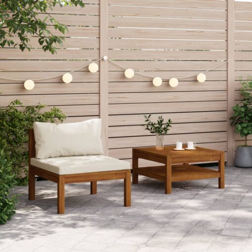 vidaXL 2 Piece Garden Sofa Set with Cream White Cushions Acacia Wood