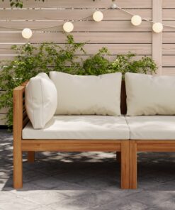 vidaXL Sectional Corner Sofa with Cream White Cushion Acacia Wood