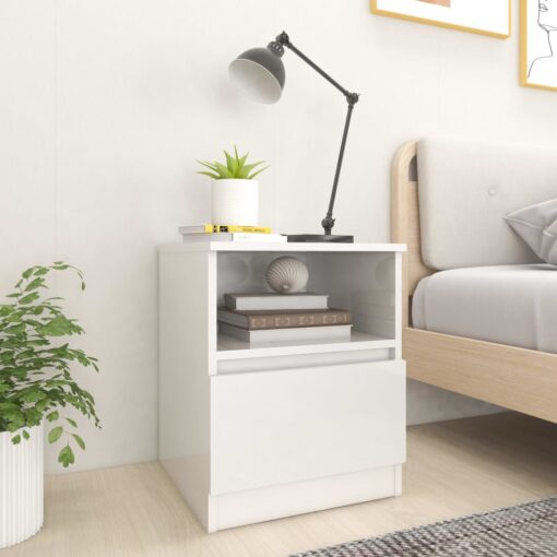 vidaXL Bed Cabinet High Gloss White 40x40x50 cm Engineered Wood