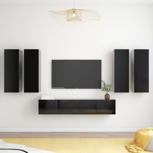 vidaXL 6 Piece TV Cabinet Set Black Engineered Wood