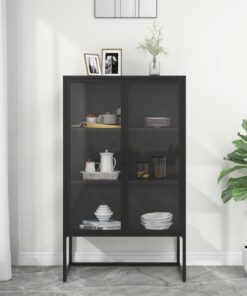 vidaXL Highboard Black 80x35x135 cm Steel and Tempered Glass