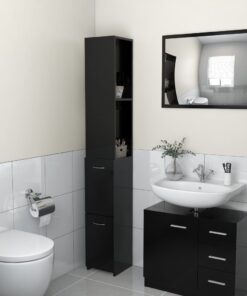 vidaXL Bathroom Cabinet Black 25x26.5x170 cm Engineered Wood