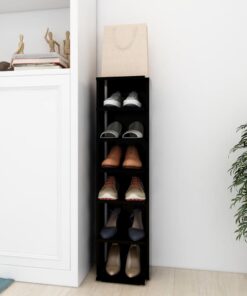 vidaXL Shoe Cabinet Black 27.5x27x102 cm Engineered Wood