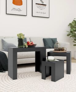 vidaXL Nesting Coffee Tables 3 pcs Grey Engineered Wood