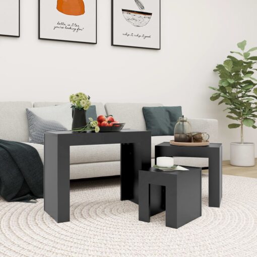 vidaXL Nesting Coffee Tables 3 pcs Grey Engineered Wood