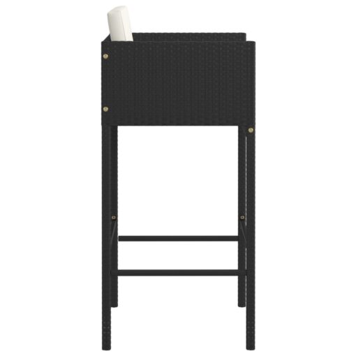 Bar Stools 2 pcs with Cushions Black Poly Rattan - Image 3
