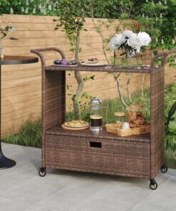 vidaXL Bar Cart with Drawer Brown 100x45x97 cm Poly Rattan