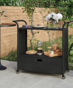 vidaXL Bar Cart with Drawer Black 100x45x97 cm Poly Rattan