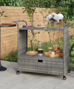 vidaXL Bar Cart with Drawer Grey 100x45x97 cm Poly Rattan