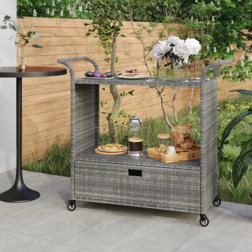 vidaXL Bar Cart with Drawer Grey 100x45x97 cm Poly Rattan