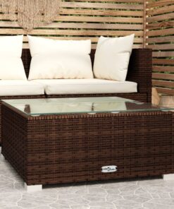 vidaXL Garden Coffee Table Brown 60x60x30 cm Poly Rattan and Glass