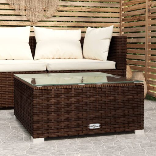 vidaXL Garden Coffee Table Brown 60x60x30 cm Poly Rattan and Glass