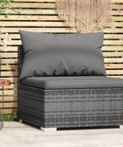 vidaXL Garden Middle Sofa with Cushions Grey Poly Rattan