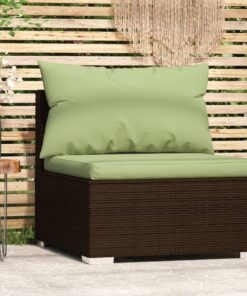 vidaXL Garden Middle Sofa with Cushions Brown Poly Rattan