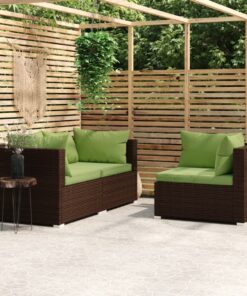 vidaXL 3 Piece Garden Lounge Set with Cushions Brown Poly Rattan