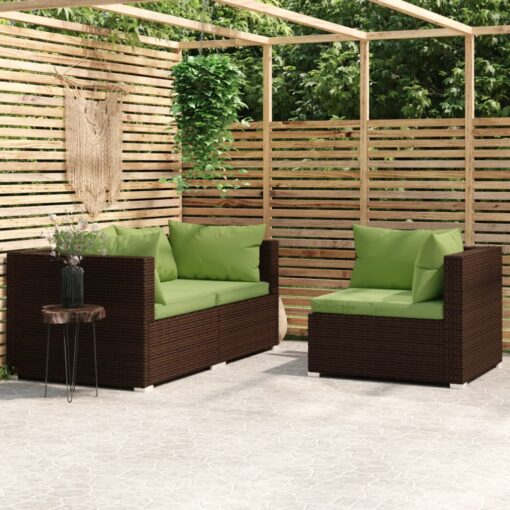 vidaXL 3 Piece Garden Lounge Set with Cushions Brown Poly Rattan