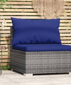 vidaXL Garden Middle Sofa with Cushions Grey Poly Rattan