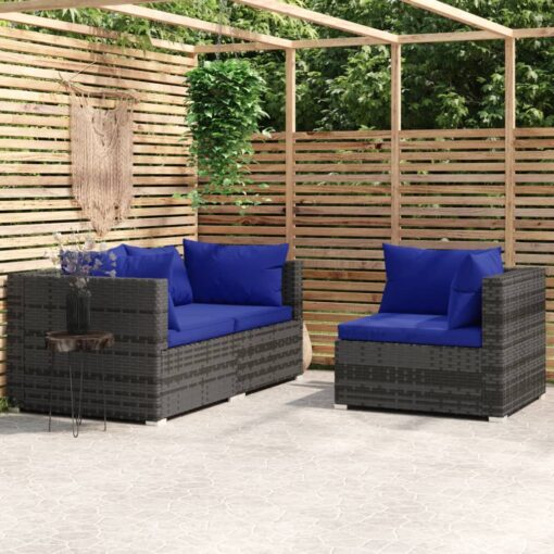 vidaXL 3 Piece Garden Lounge Set with Cushions Grey Poly Rattan