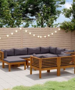 vidaXL 10 Piece Garden Lounge Set with Cushion Solid Acacia Wood