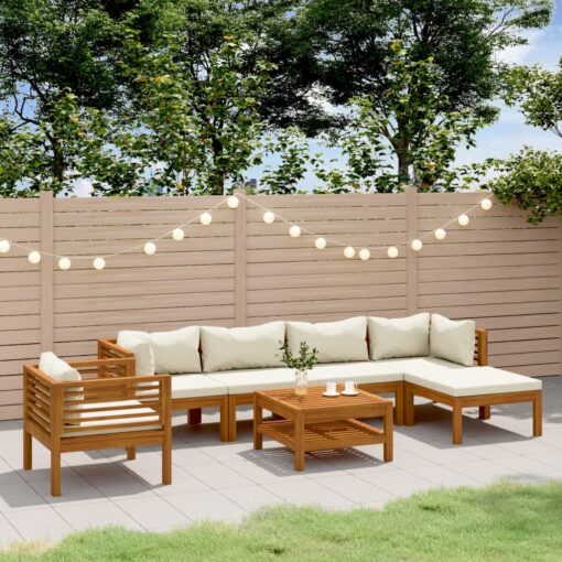 vidaXL 7 Piece Garden Lounge Set with Cream Cushion Solid Acacia Wood
