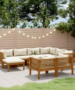 vidaXL 10 Piece Garden Lounge Set with Cream Cushion Solid Acacia Wood