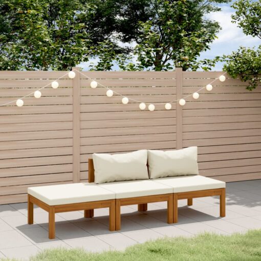 vidaXL 3 Piece Garden Lounge Set with Cream Cushion Solid Acacia Wood