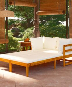 vidaXL Sun Loungers with Cream White Cushions 2 pcs Acacia Wood