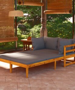 vidaXL Sun Loungers with Dark Grey Cushions 2 pcs Acacia Wood