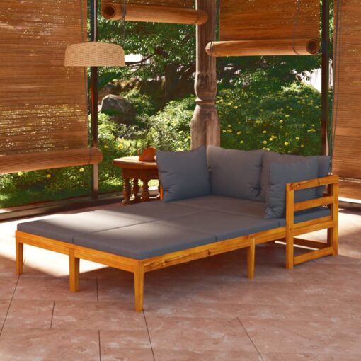 vidaXL Sun Loungers with Dark Grey Cushions 2 pcs Acacia Wood