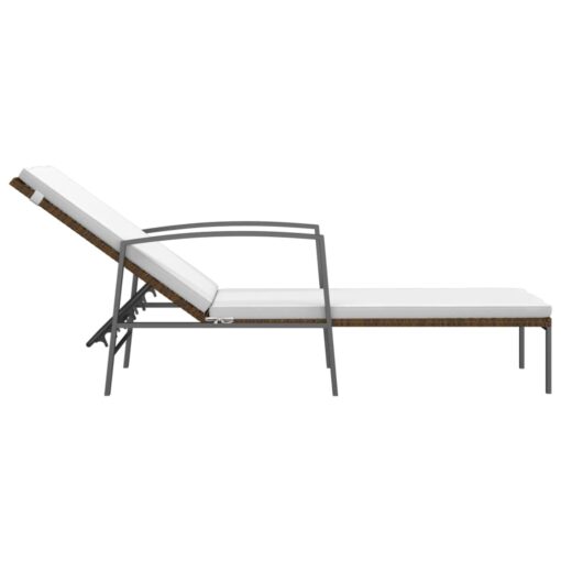 Garden Sun Lounger with Cushion Poly Rattan Brown - Image 2