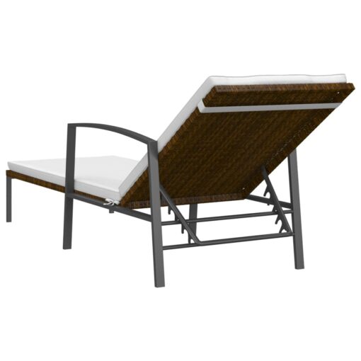 Garden Sun Lounger with Cushion Poly Rattan Brown - Image 3