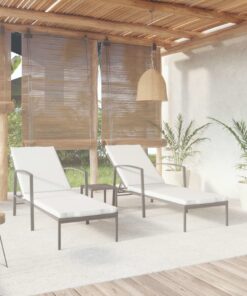 vidaXL Sun Loungers 2 pcs with Table Poly Rattan Black