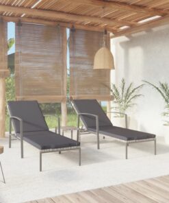 vidaXL Sun Loungers 2 pcs with Table Poly Rattan Grey