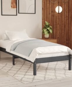 vidaXL 810004 vidaXL Bed Frame without Mattress Grey Solid Wood 90x200 cm