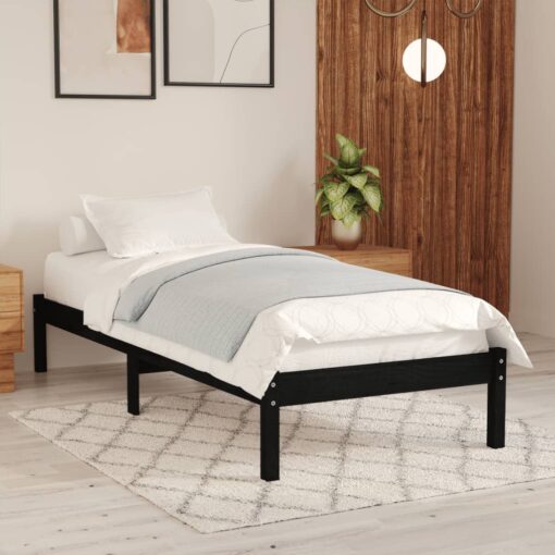 vidaXL 810006 vidaXL Bed Frame without Mattress Black Solid Wood 90x200 cm