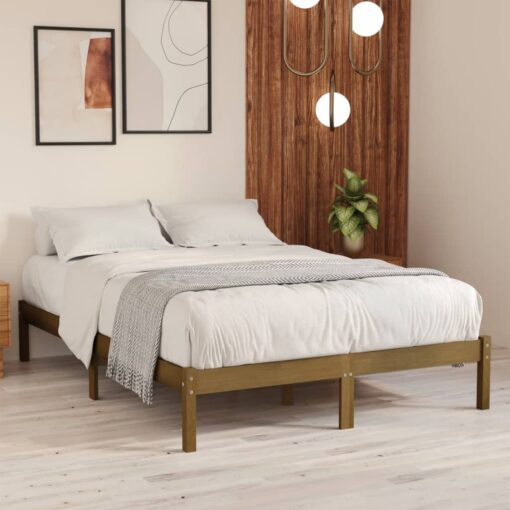 vidaXL 810015 vidaXL Bed Frame without Mattress Honey Brown Solid Wood 120x200 cm