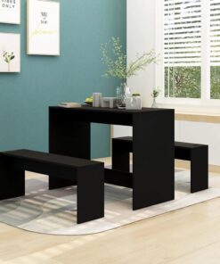 vidaXL 3 Piece Dining Set Black Engineered Wood