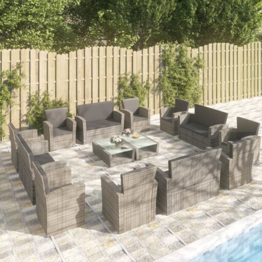 vidaXL 16 Piece Garden Lounge Set with Cushions Poly Rattan Grey