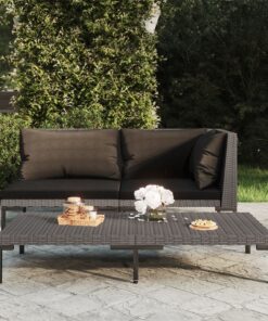 vidaXL Garden Coffee Table Dark Grey Half Round Poly Rattan