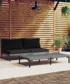 vidaXL 3 Piece Garden Lounge Set Dark Grey Half Round Poly Rattan