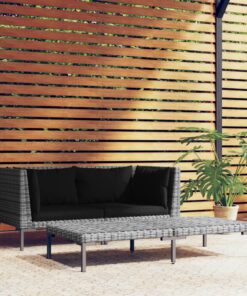 vidaXL 3 Piece Garden Lounge Set Dark Grey Half Round Poly Rattan