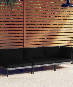 vidaXL 3 Piece Garden Lounge Set Dark Grey Half Round Poly Rattan