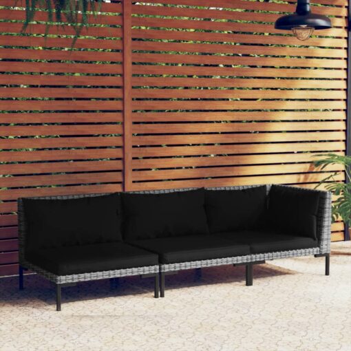 vidaXL 3 Piece Garden Lounge Set Dark Grey Half Round Poly Rattan